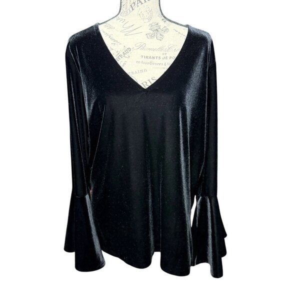 Polo Ralph Lauren Tops - Polo Ralph Lauren Black Velvet Bell Sleeve Top Sz XL Romantic Goth V Neck Blouse
